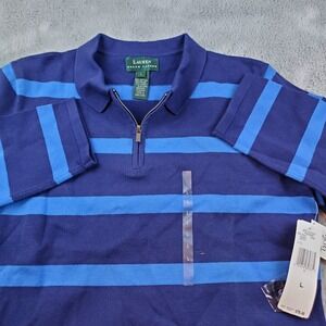 VTG Ralph Lauren Polo Womens Sz L Blue Striped 1/4 Zip Pullover‎ Long Sleeve LRL